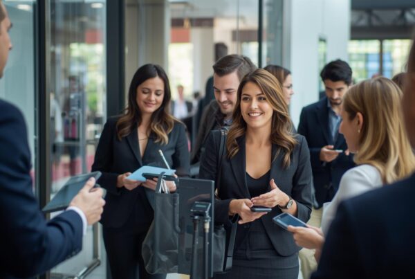 Konferenzbesucher beim digitalen Einlass-Counter