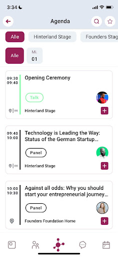 Agenda of Hinterland of Things in the talque mobile app