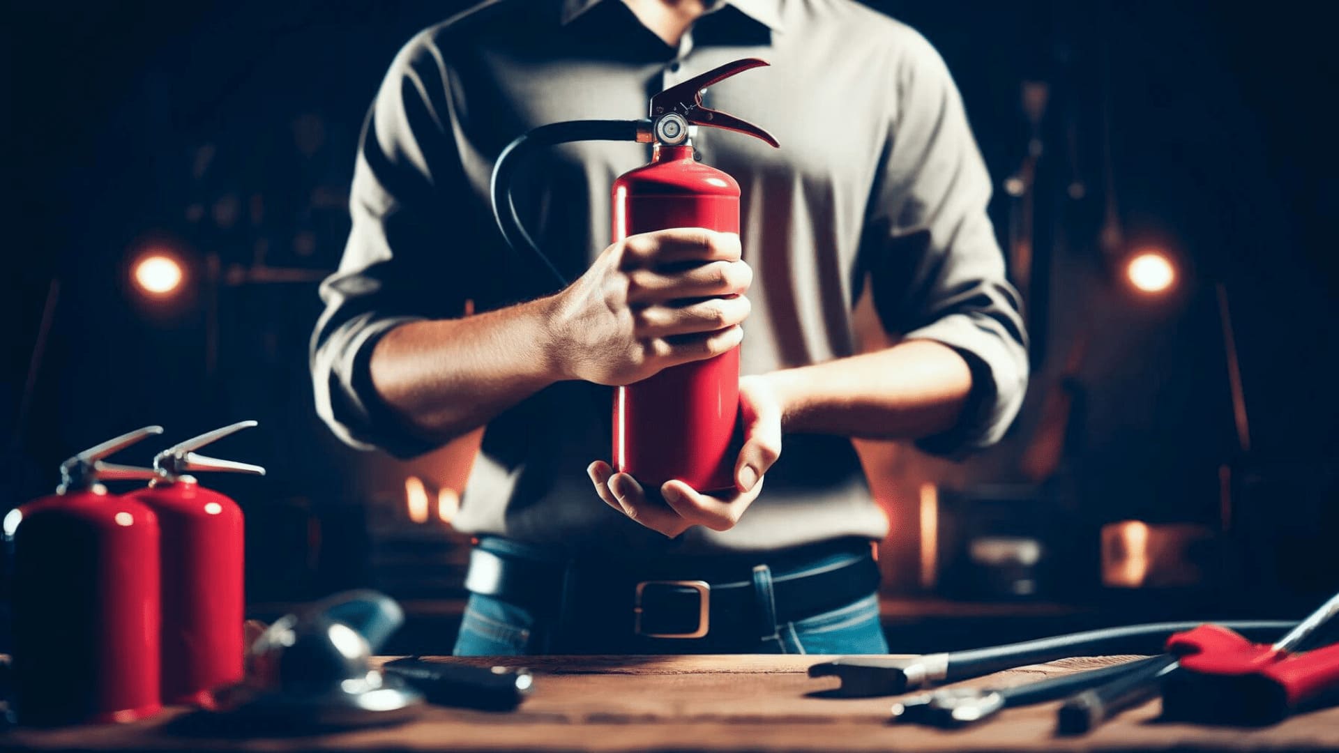 Eine Person mit einem Feuerlöscher symbolisiert Fehlerbehebung und Problemlösung.